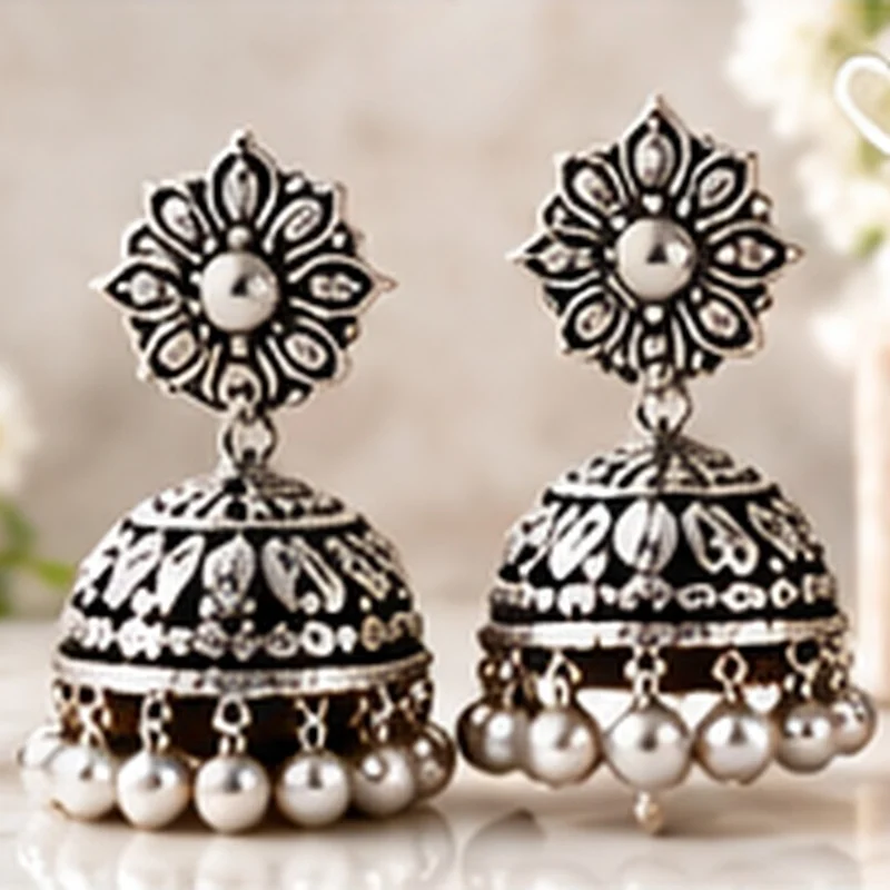 Oxidised Silver Jhumka Earrings